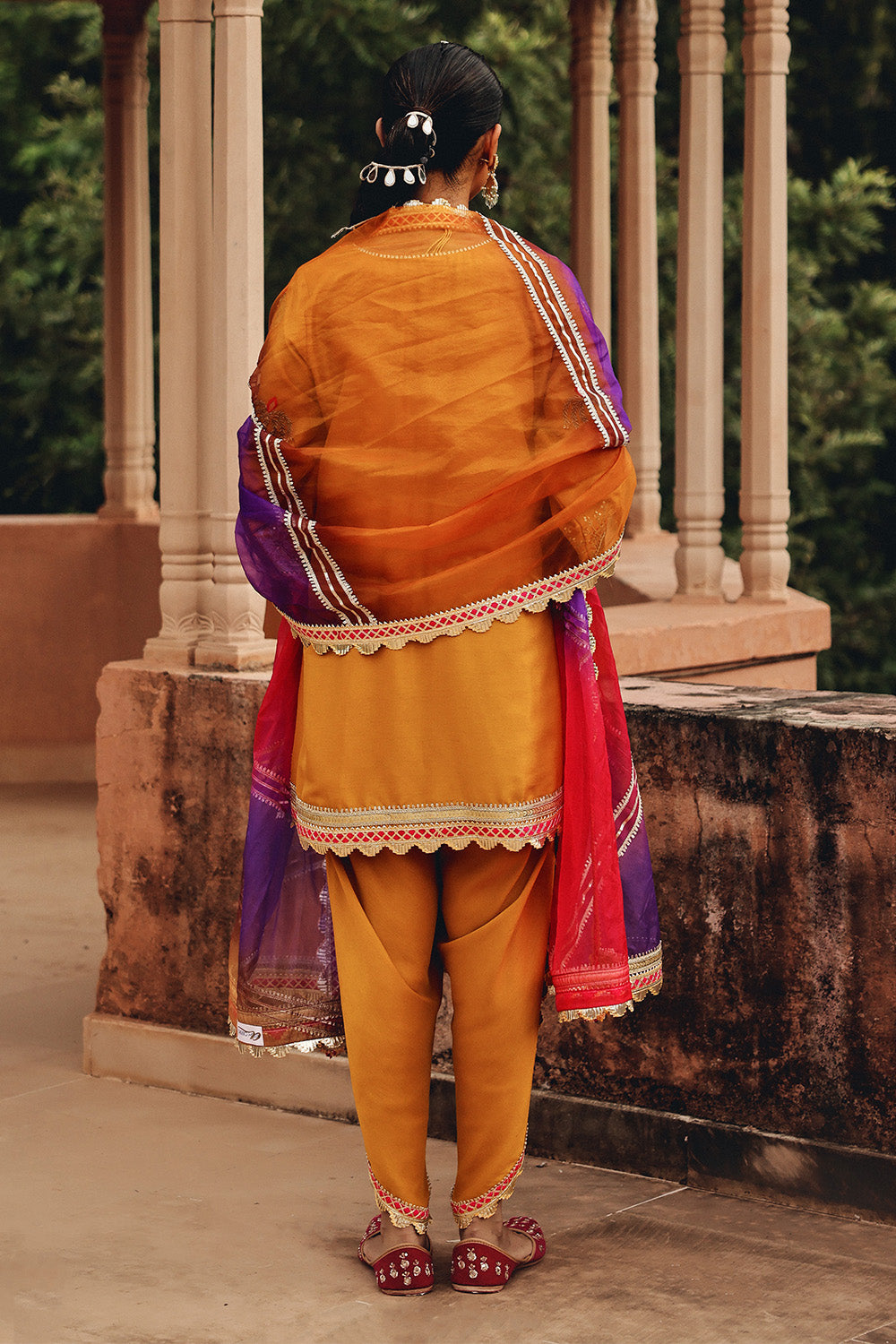 Mustard Mehfil Silk Blend Dhoti Set with Structured Organza Dupatta