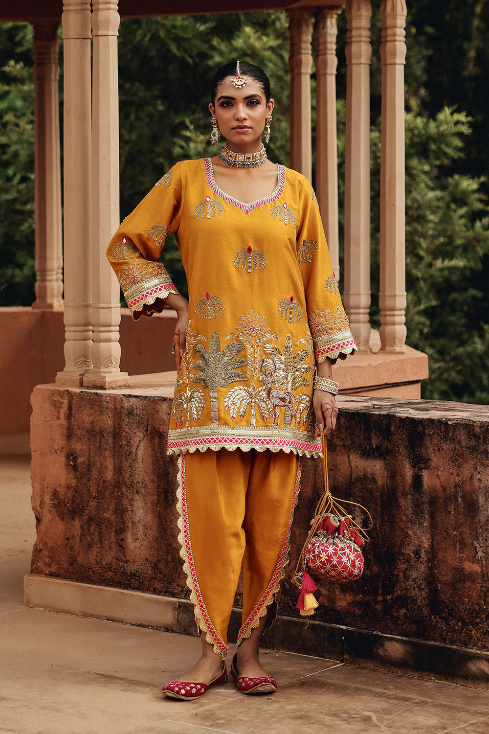 Mustard Mehfil Silk Blend Dhoti Set with Structured Organza Dupatta