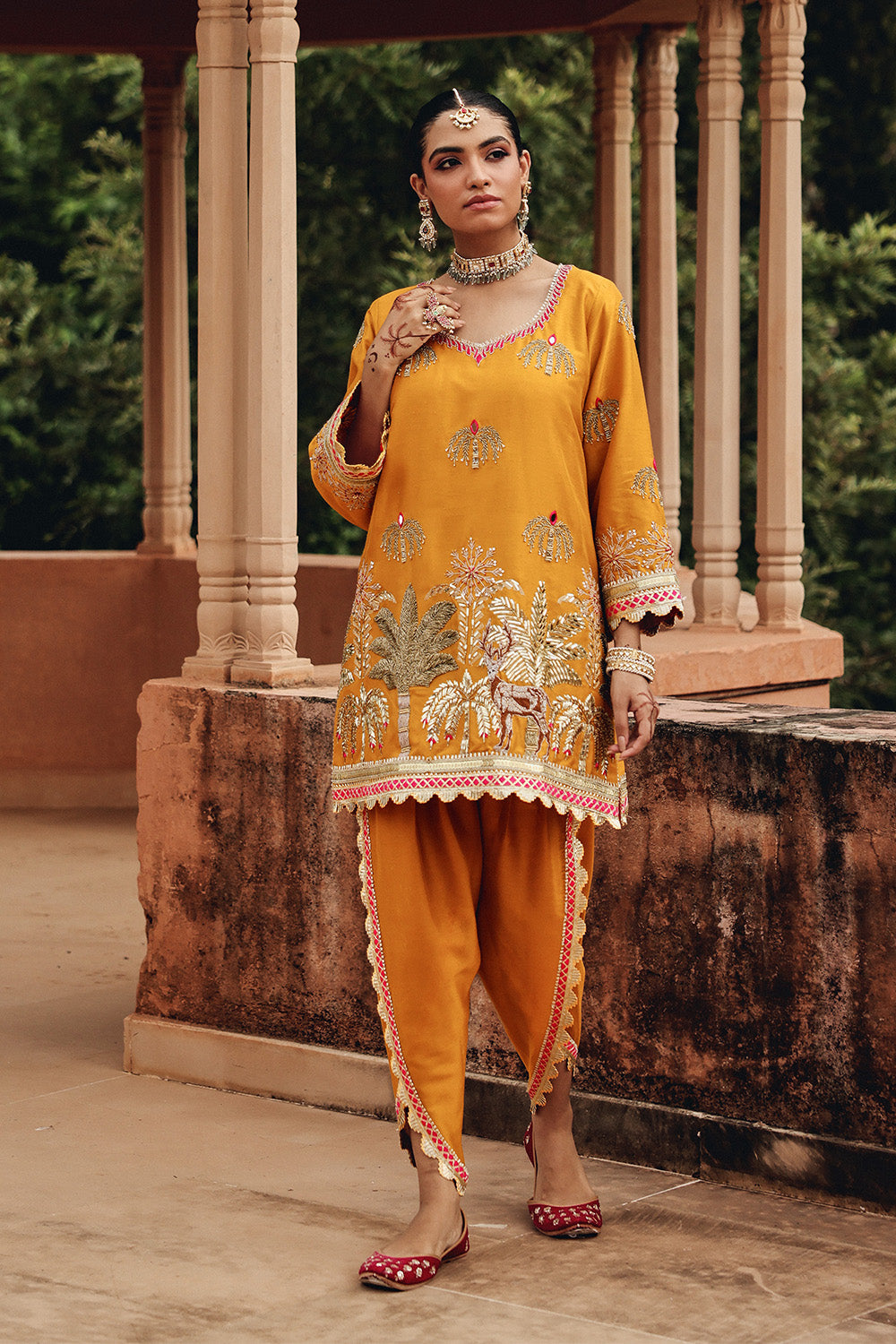 Mustard Mehfil Silk Blend Dhoti Set with Structured Organza Dupatta