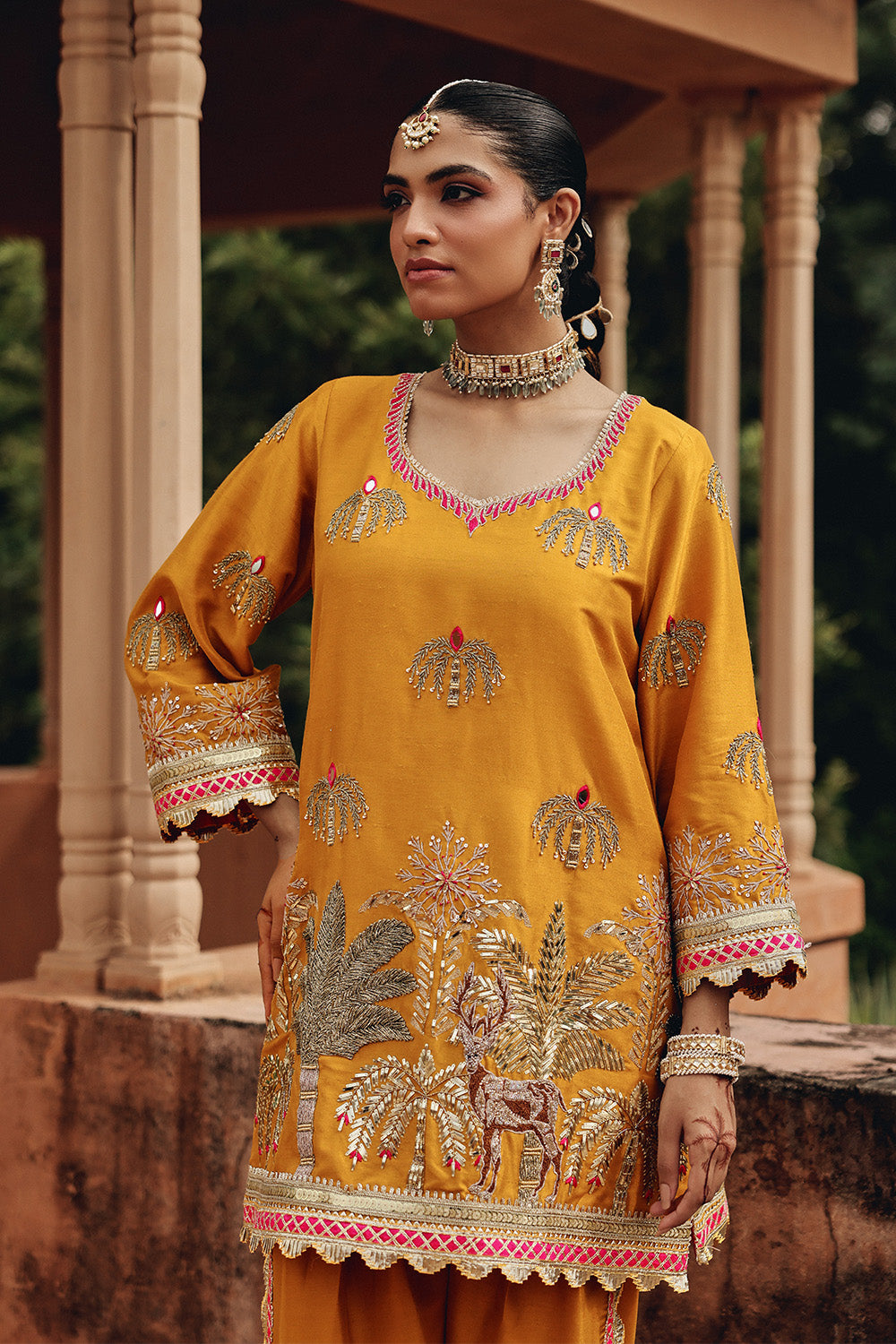 Mustard Mehfil Silk Blend Dhoti Set with Structured Organza Dupatta