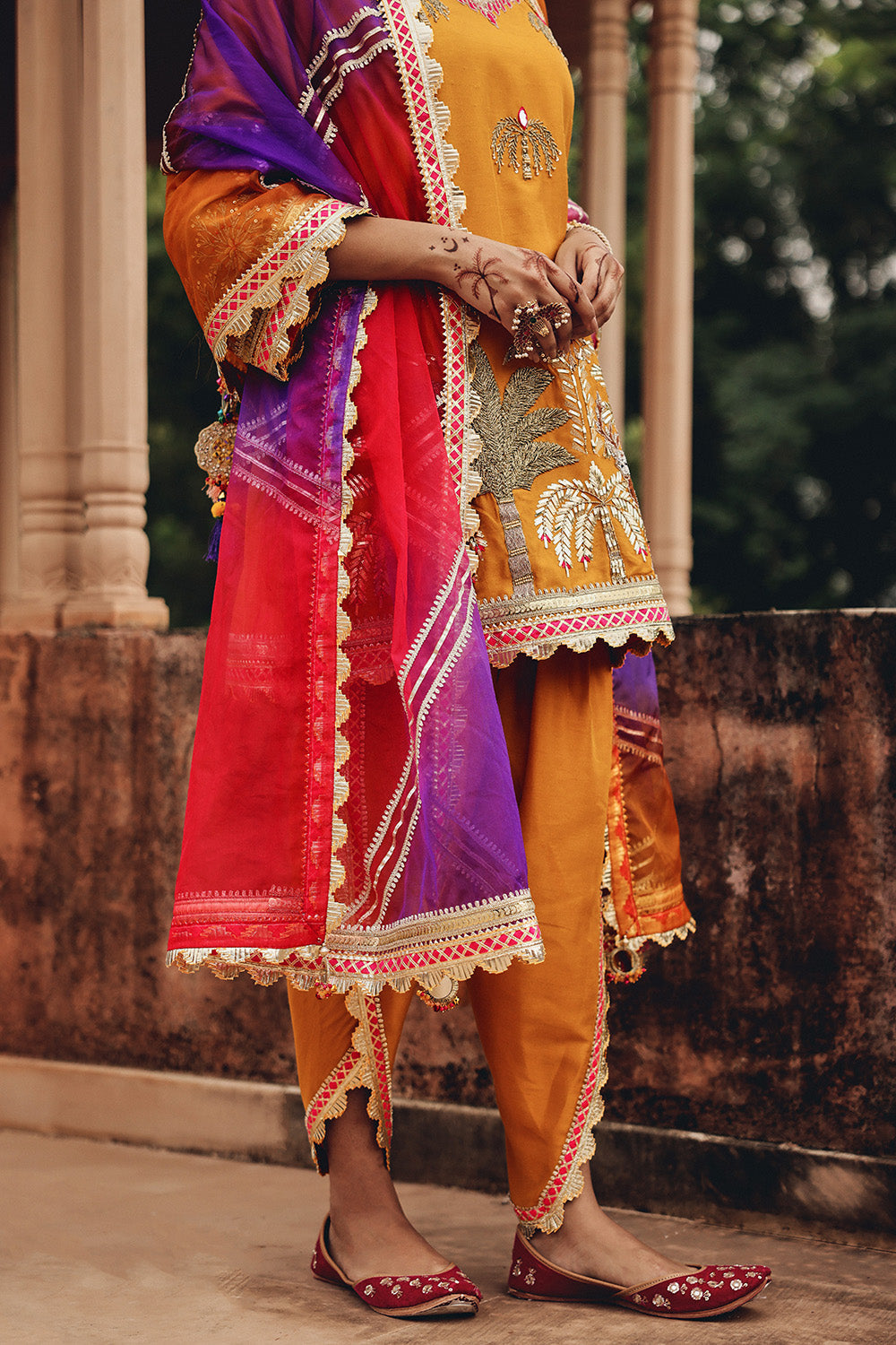 Mustard Mehfil Silk Blend Dhoti Set with Structured Organza Dupatta