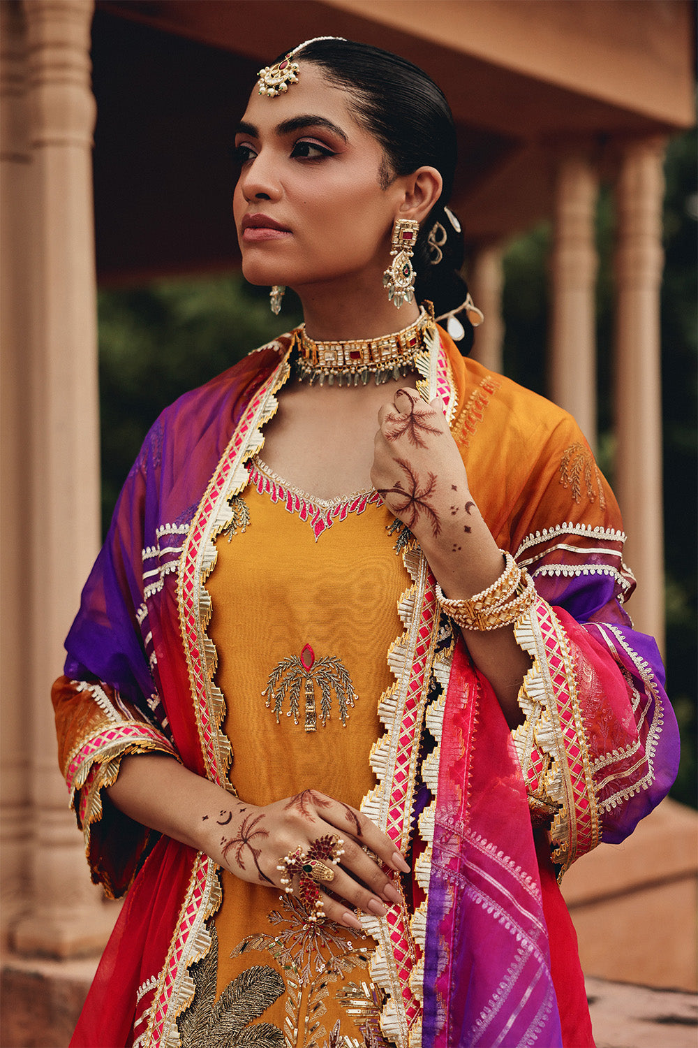 Mustard Mehfil Silk Blend Dhoti Set with Structured Organza Dupatta