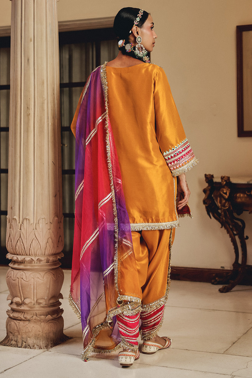 Mustard Yellow Silk Blend Kurti with Patiala Salwar and Ombre Dupatta