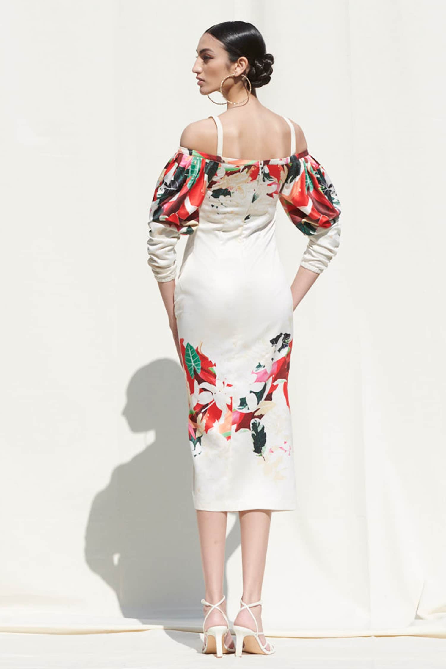 Crepe Satin Off Shoulder Dress
