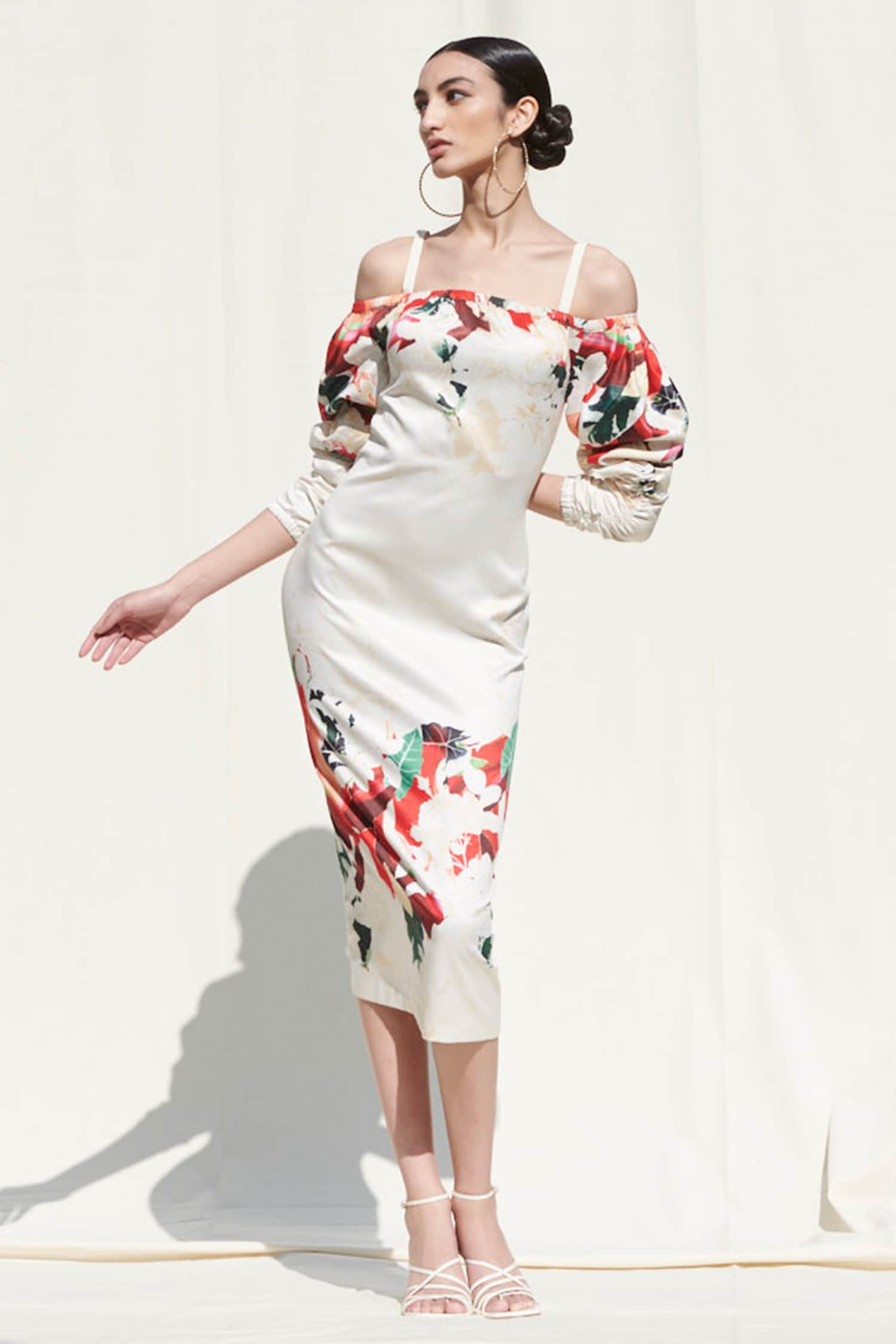 Crepe Satin Off Shoulder Dress