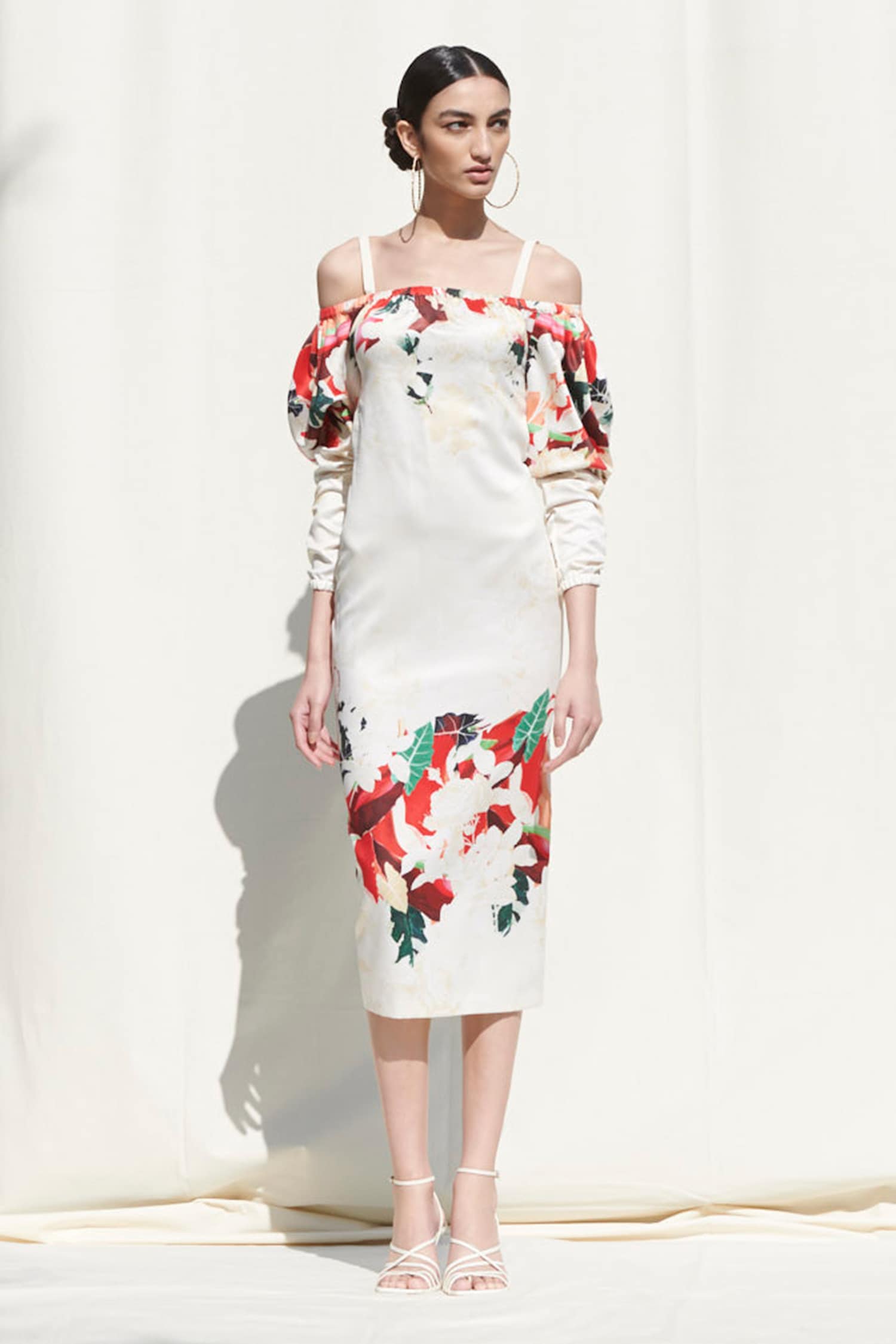 Crepe Satin Off Shoulder Dress