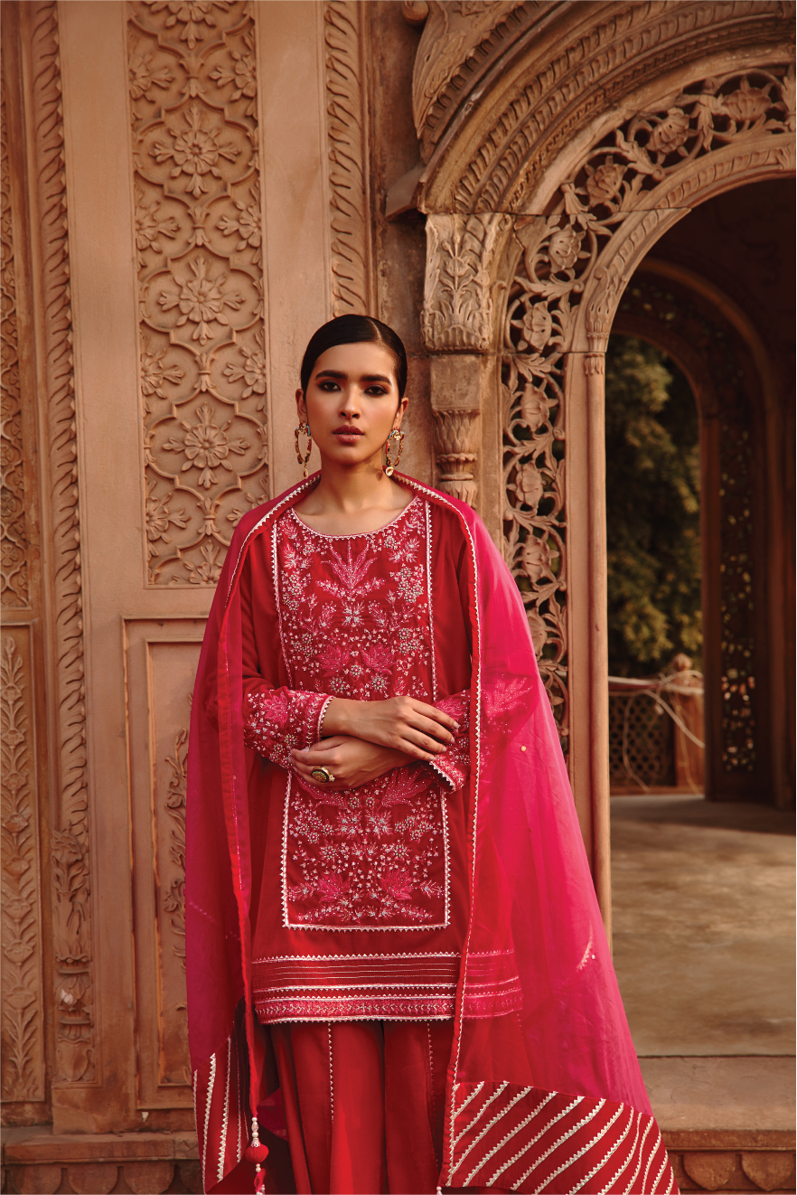 Nazia Rani Pink Dori Embroidered Garara Set for Festive Weddings