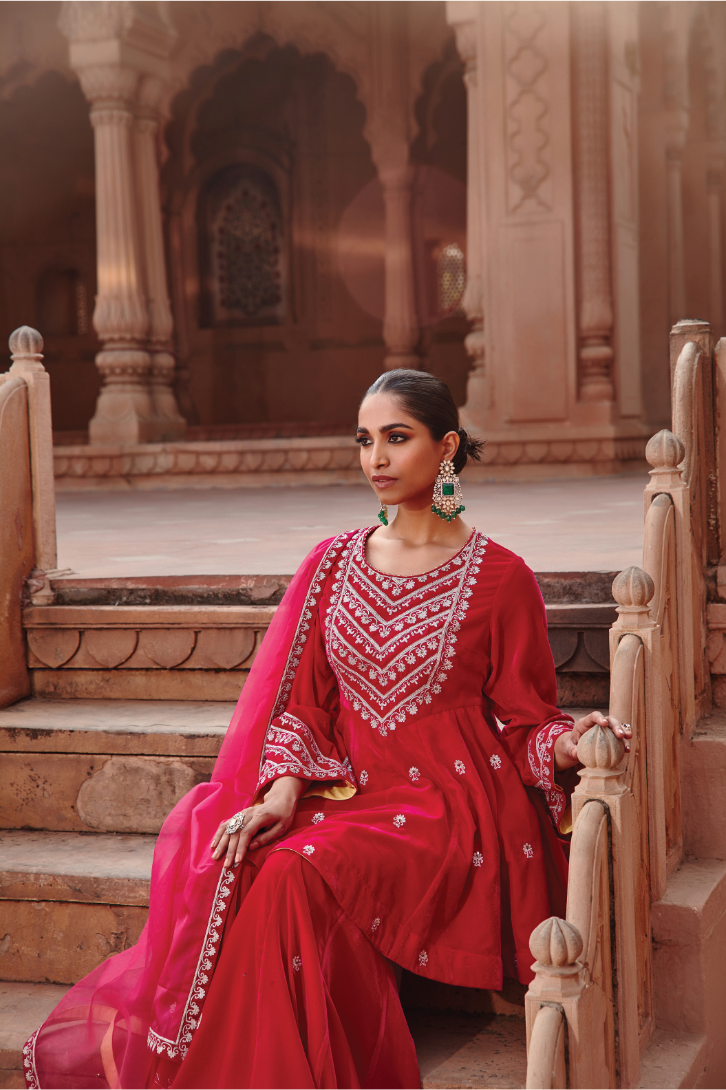 Nabila Rani Pink Dori Embroidered Kurta Set with Garara