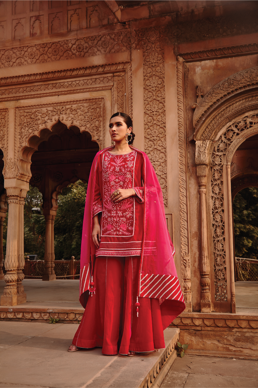 Nazia Rani Pink Dori Embroidered Garara Set for Festive Weddings