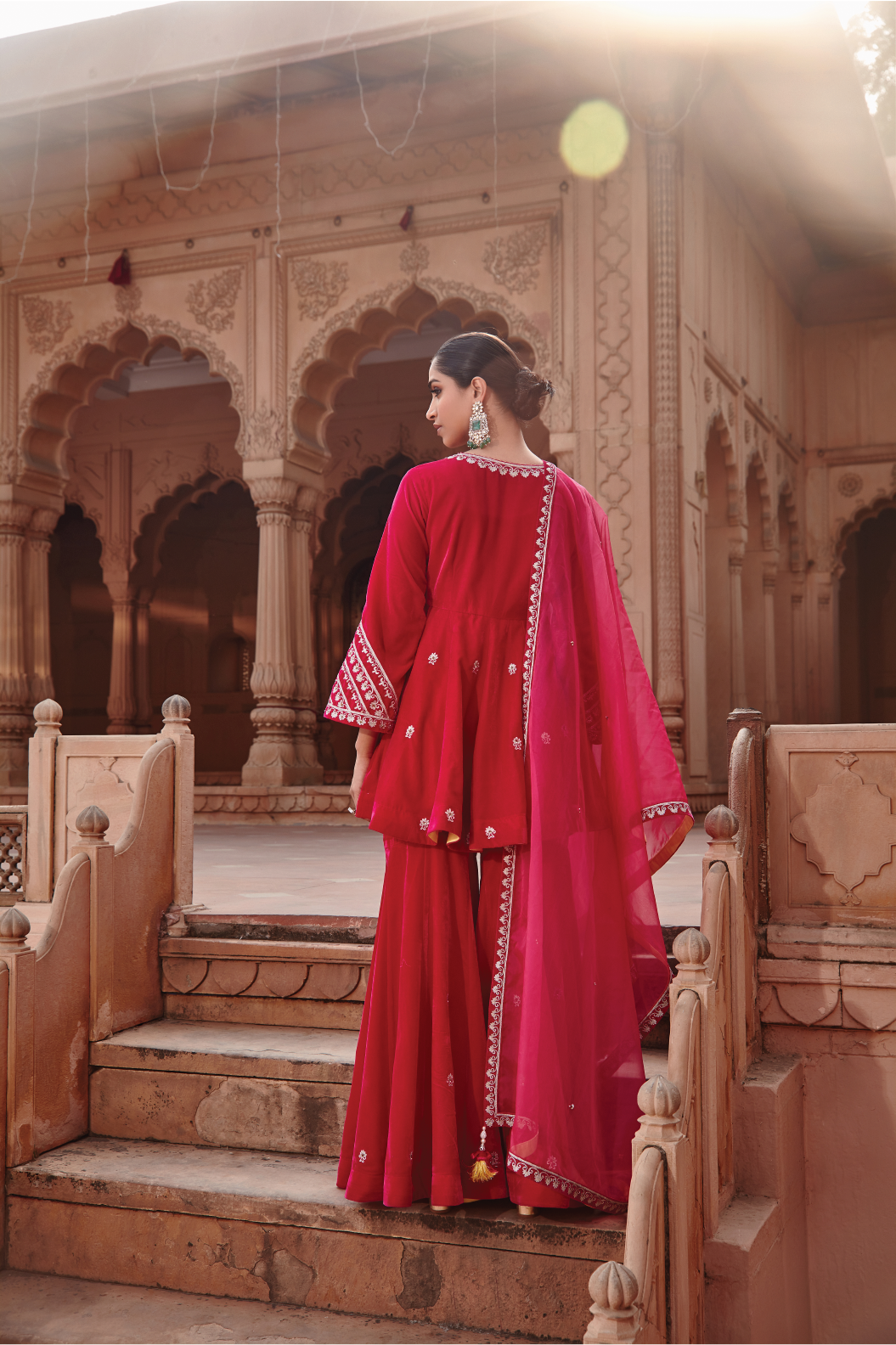 Nabila Rani Pink Dori Embroidered Kurta Set with Garara