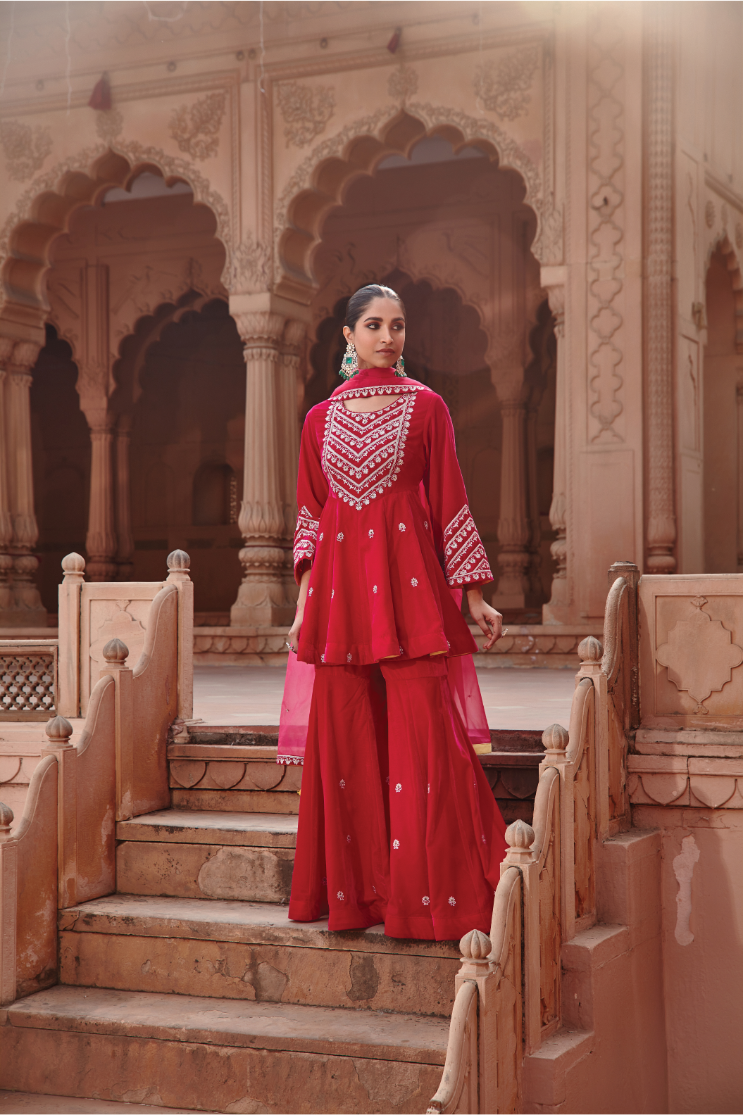 Nabila Rani Pink Dori Embroidered Kurta Set with Garara