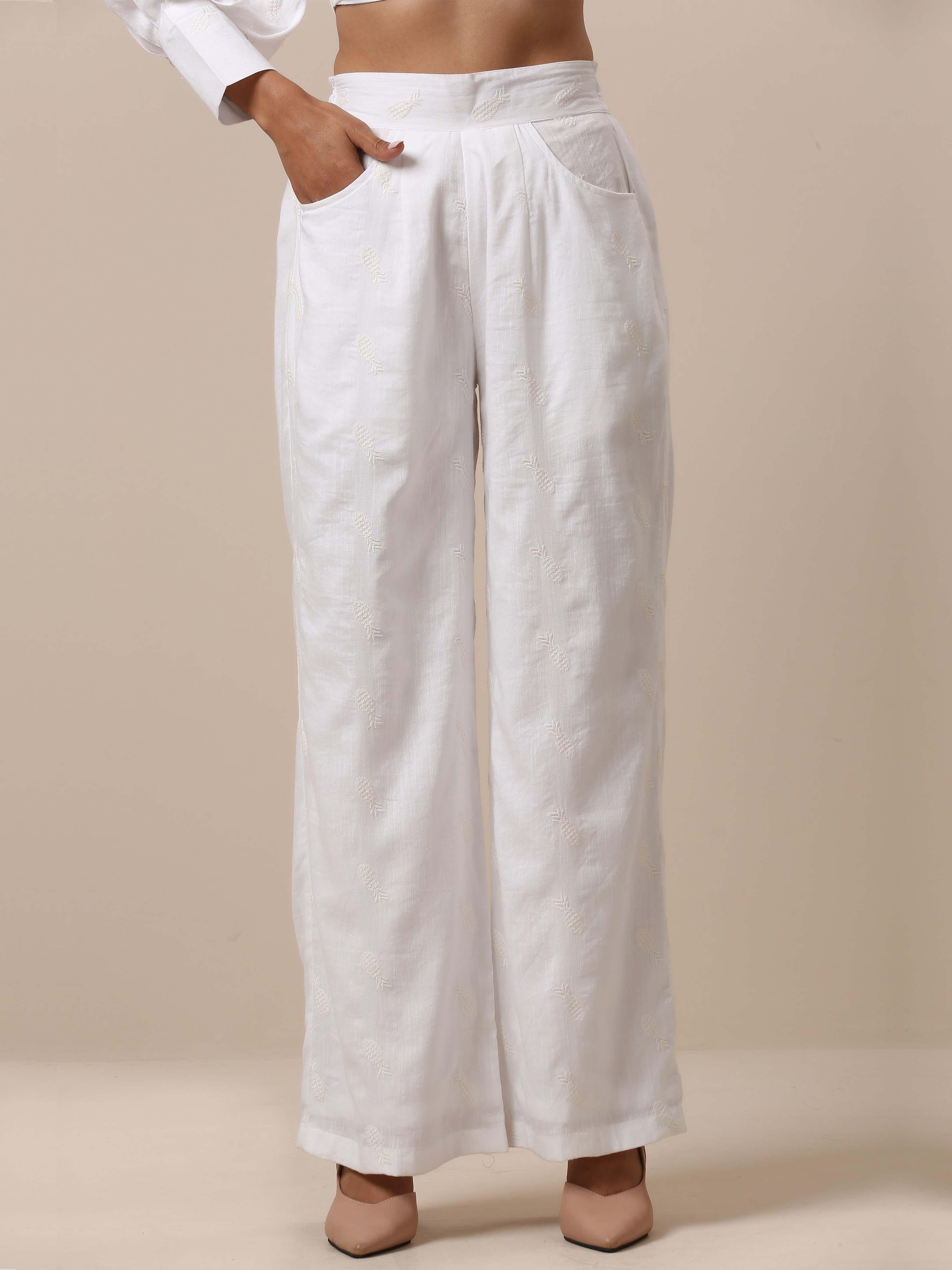 Cotton White Pineapple High Waist Pant - trueBrowns
