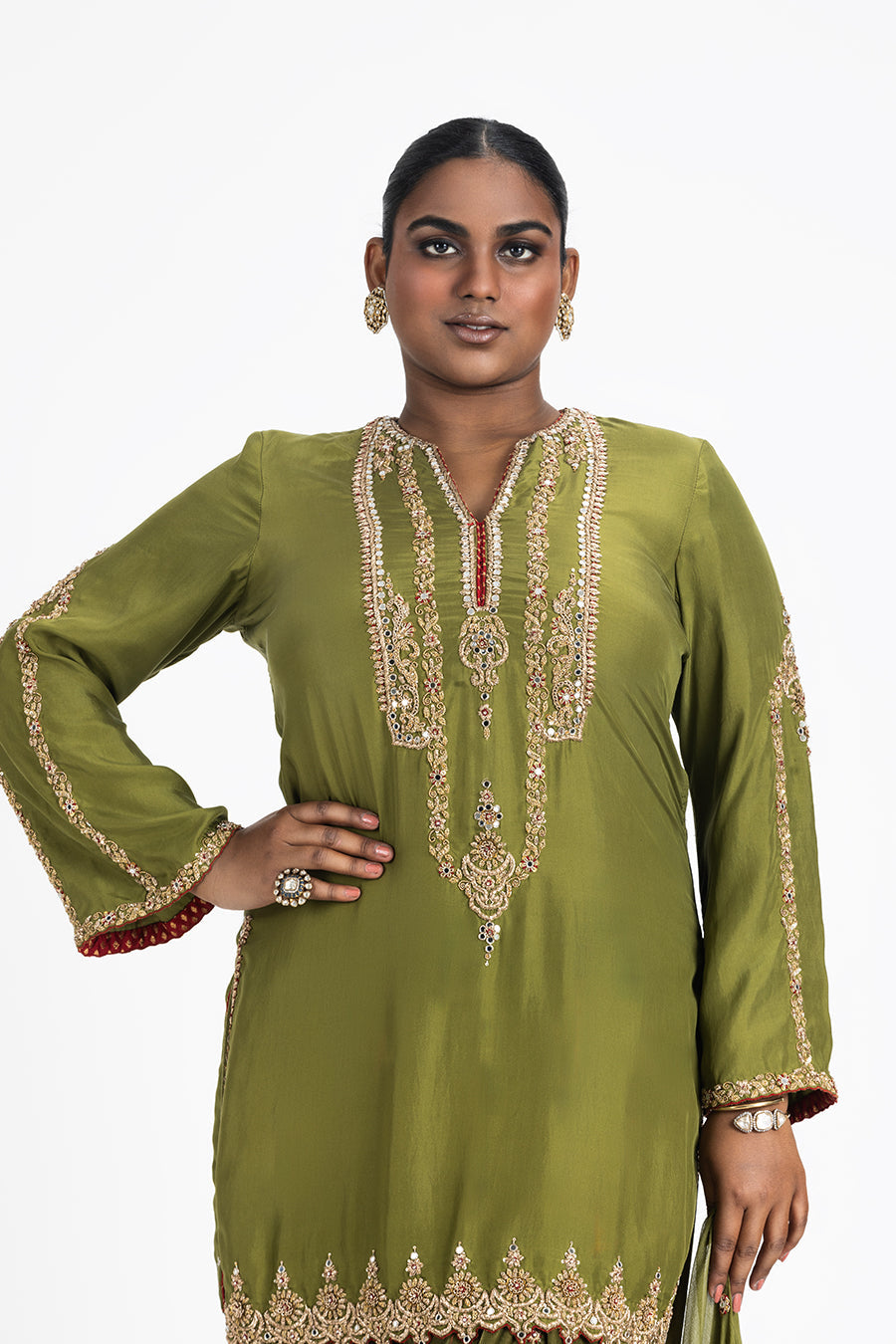Mehendi Green Silk Kurta with Velvet Salwar & Zardozi Dupatta