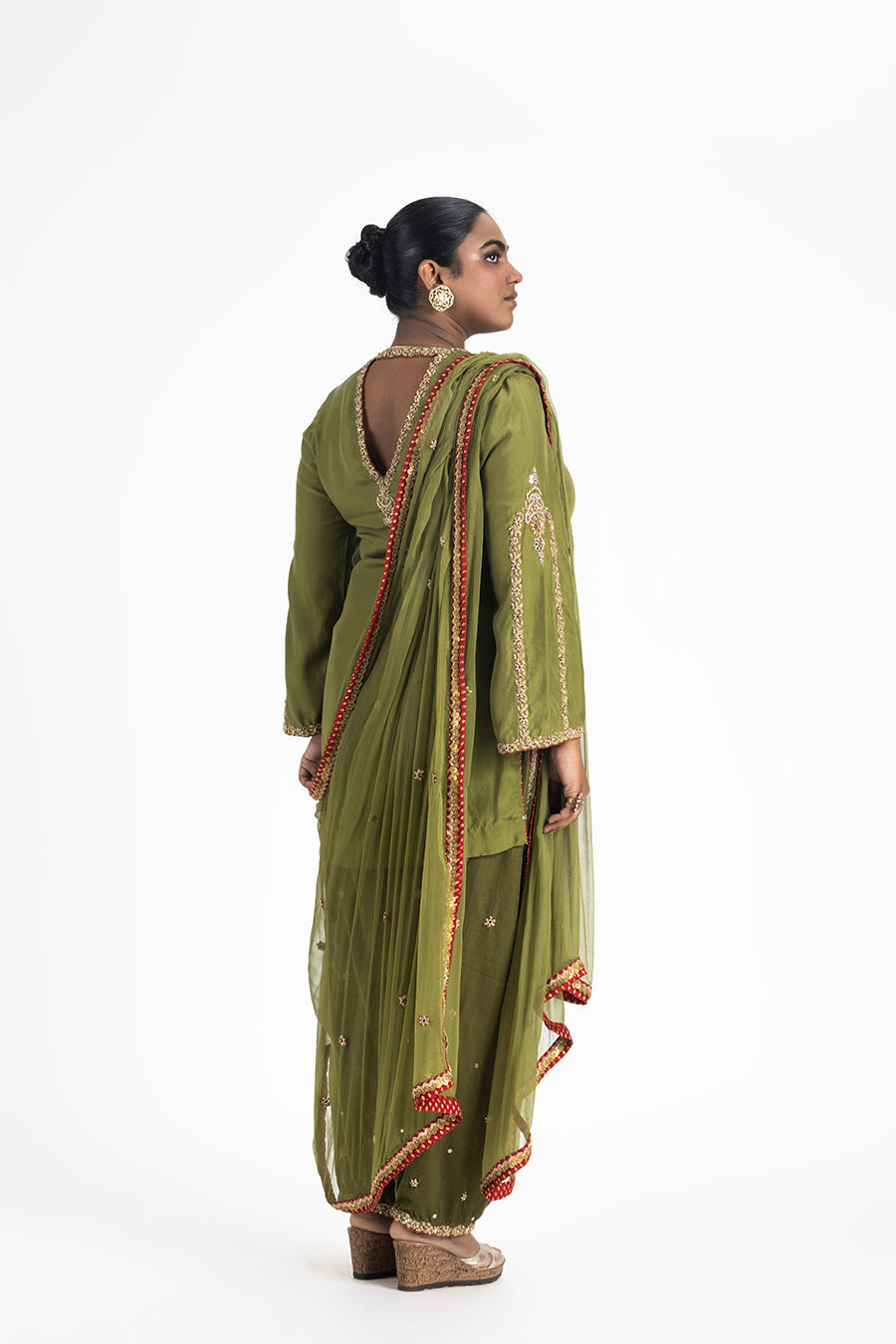Mehendi Green Silk Kurta with Velvet Salwar & Zardozi Dupatta
