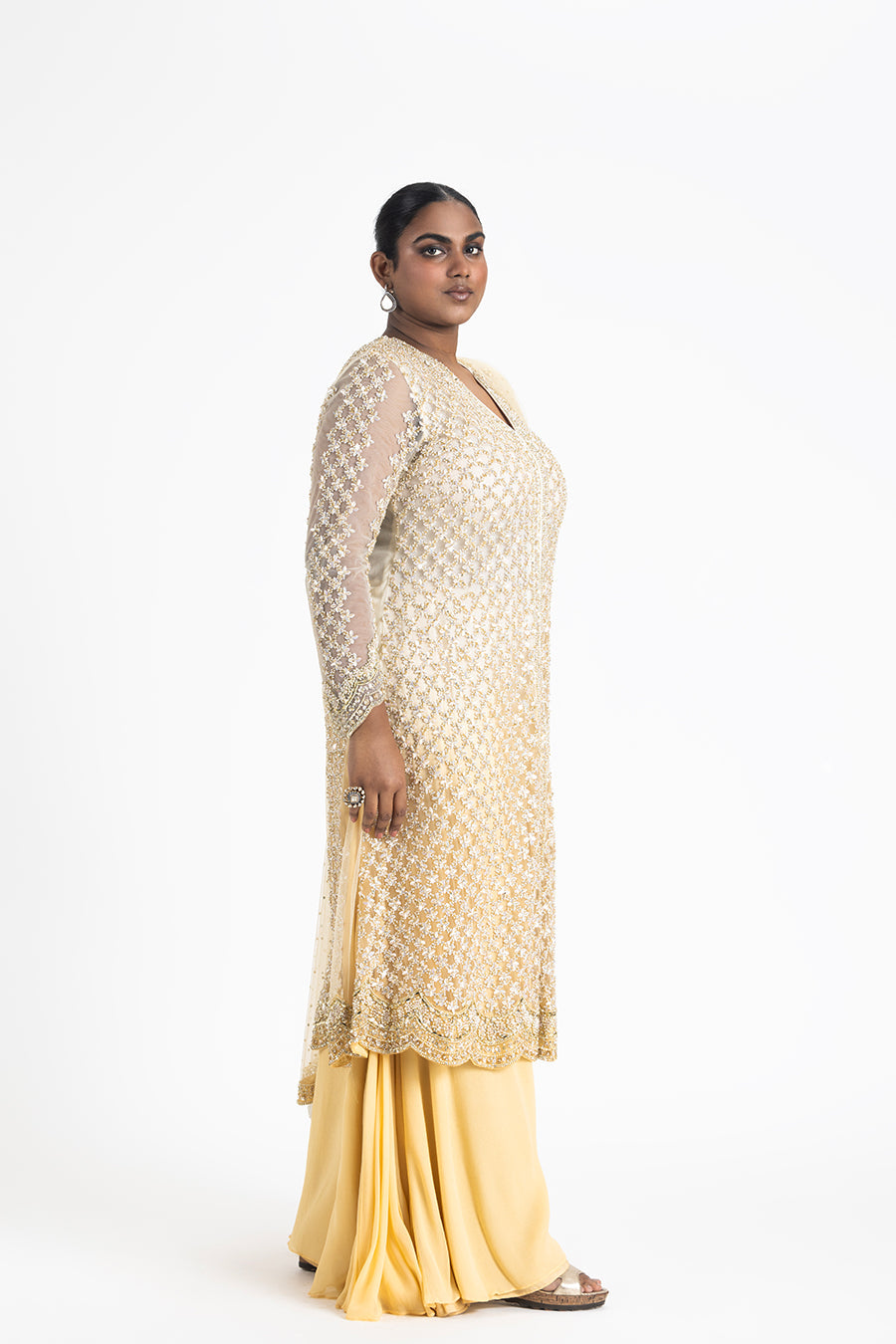Gold Ombre Net Jacket with Shimmer Georgette Sharara Set