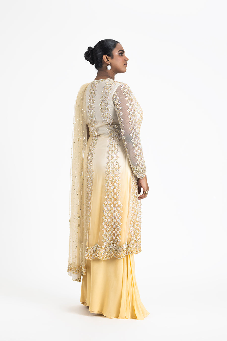 Gold Ombre Net Jacket with Shimmer Georgette Sharara Set
