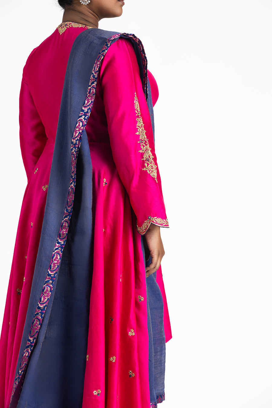 Fuchsia Chanderi Kalidar Set With Gold Zari - Luxury Festive Wear