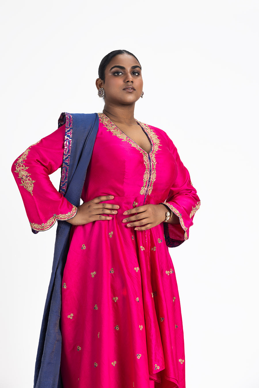 Fuchsia Chanderi Kalidar Set With Gold Zari - Luxury Festive Wear