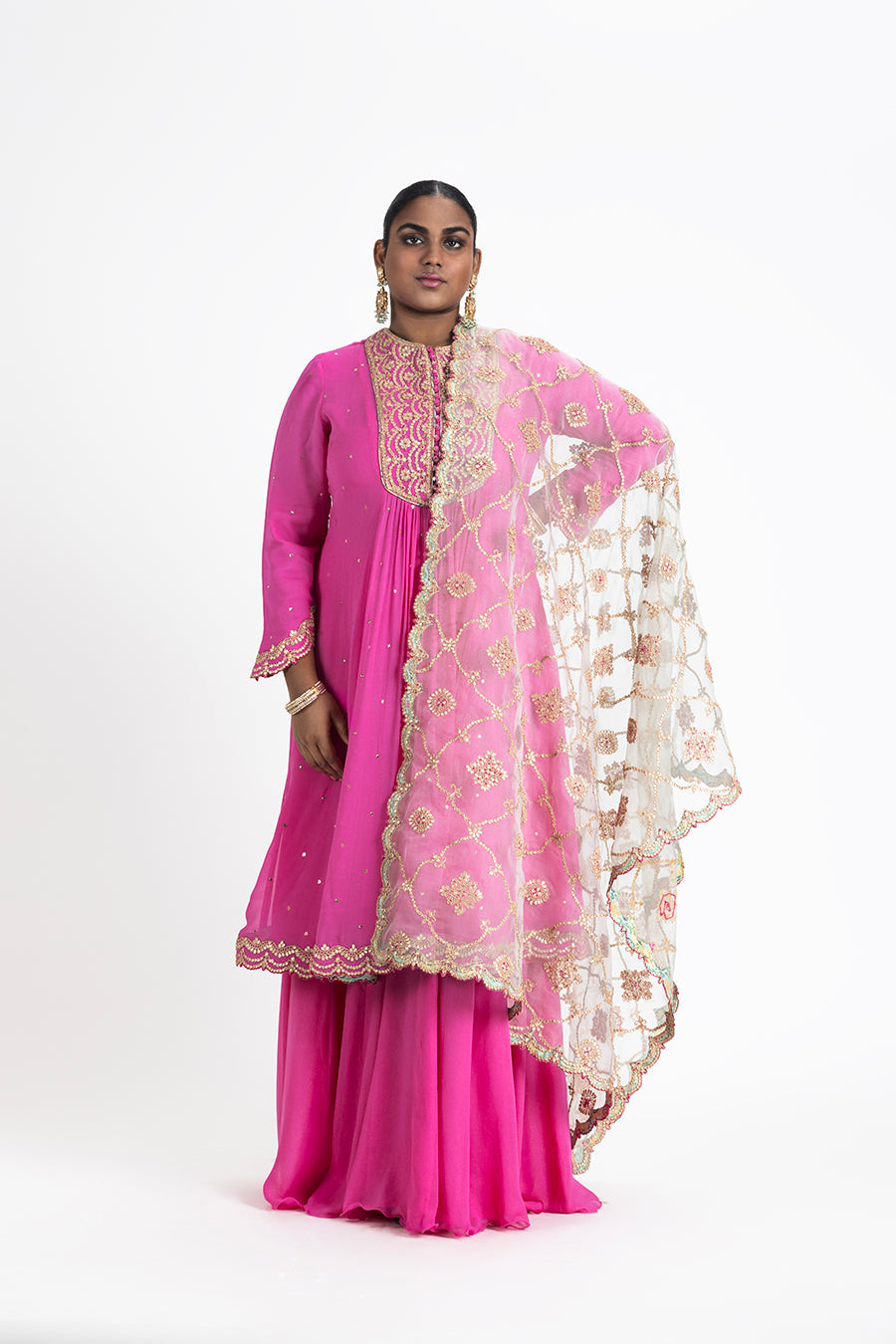 Fuchsia Georgette Kalidar Sharara Set with Aqua Organza Dupatta