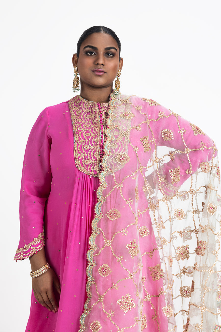 Fuchsia Georgette Kalidar Sharara Set with Aqua Organza Dupatta
