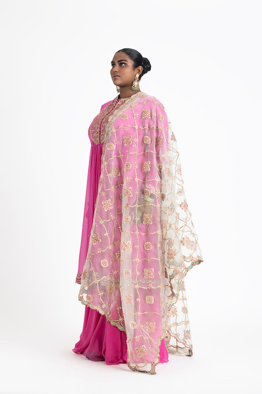 Fuchsia Georgette Kalidar Sharara Set with Aqua Organza Dupatta