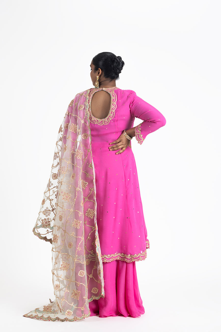 Fuchsia Georgette Kalidar Sharara Set with Aqua Organza Dupatta