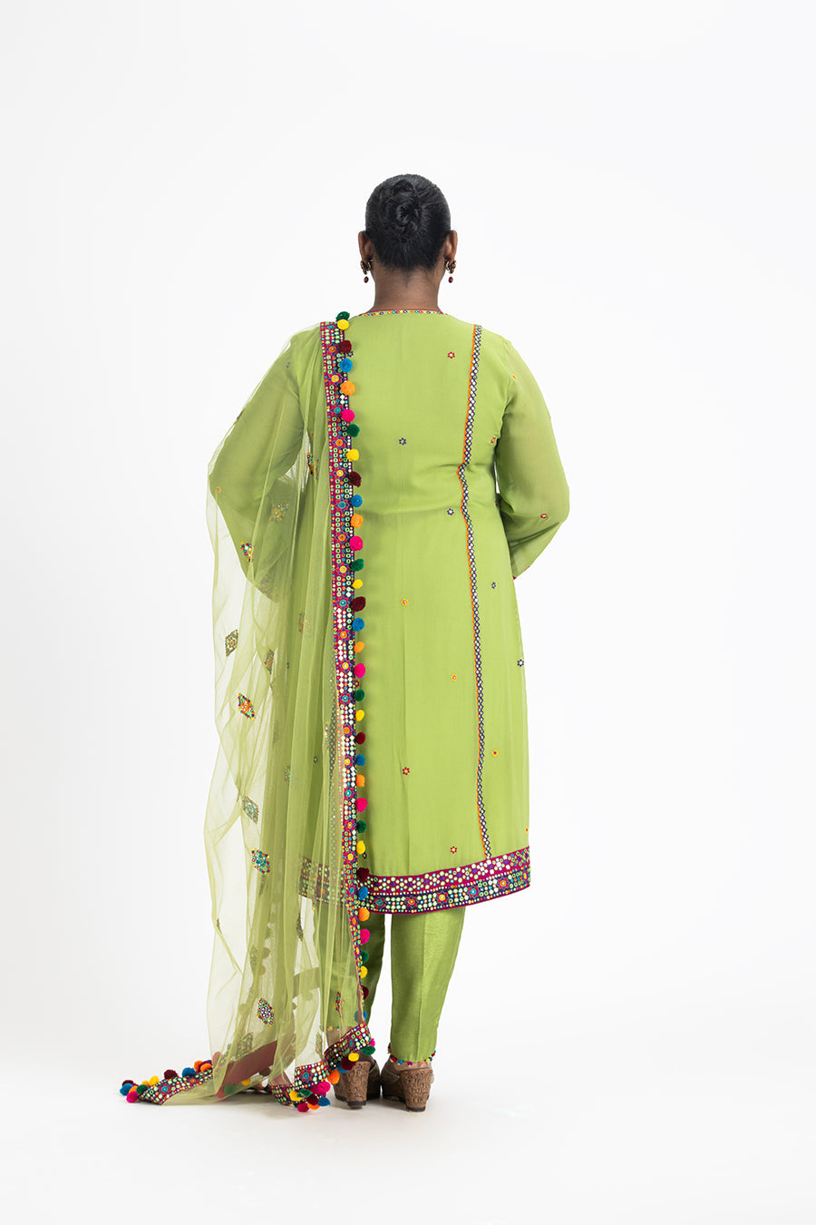 Lime Green Georgette Kurta Set with Resham Embroidery