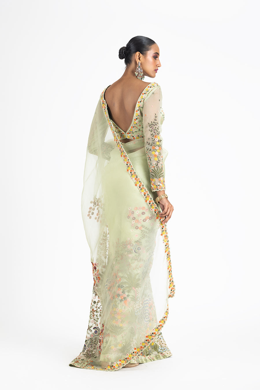 OLIVE GREEN ORGANZA SAREE BLOUSE