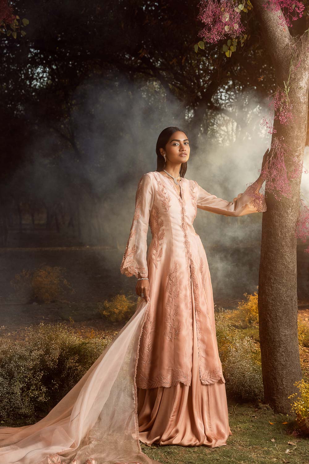 Tea Rose Organza Jacket and Satin Skirt Set - Wedding Wear