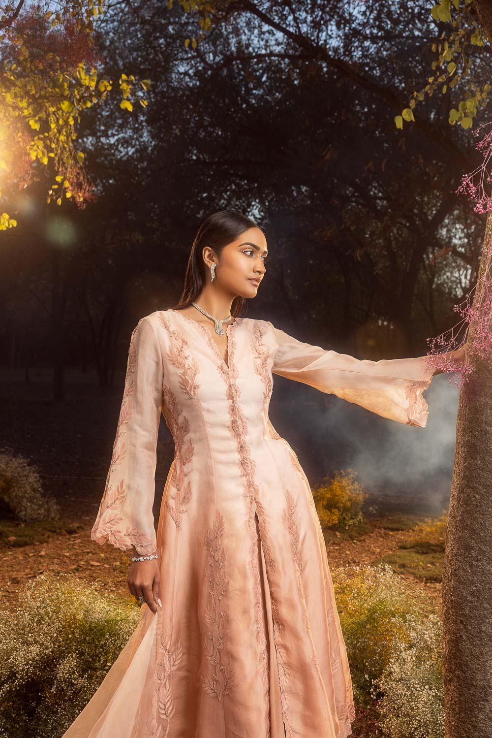 Tea Rose Organza Jacket and Satin Skirt Set - Wedding Wear