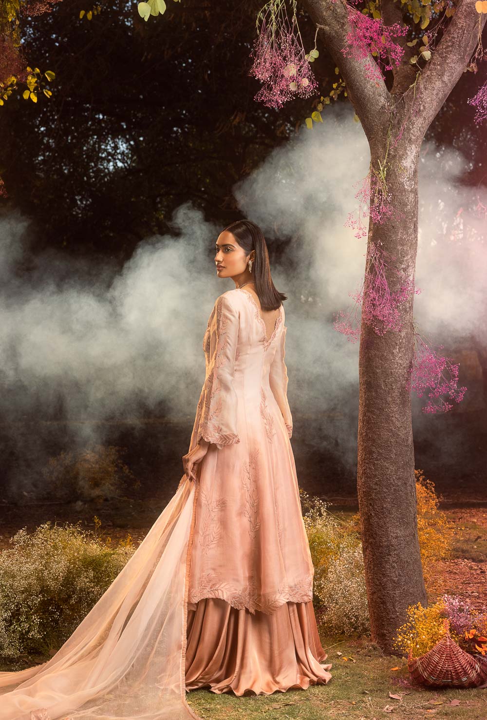Tea Rose Organza Jacket and Satin Skirt Set - Wedding Wear