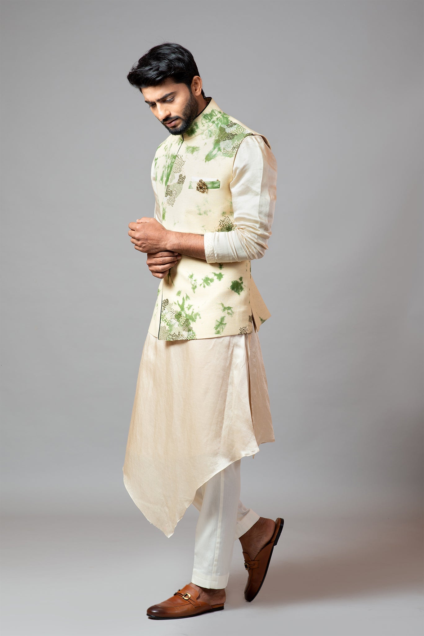Tie & Dye kora nehru with assymetric front detailing