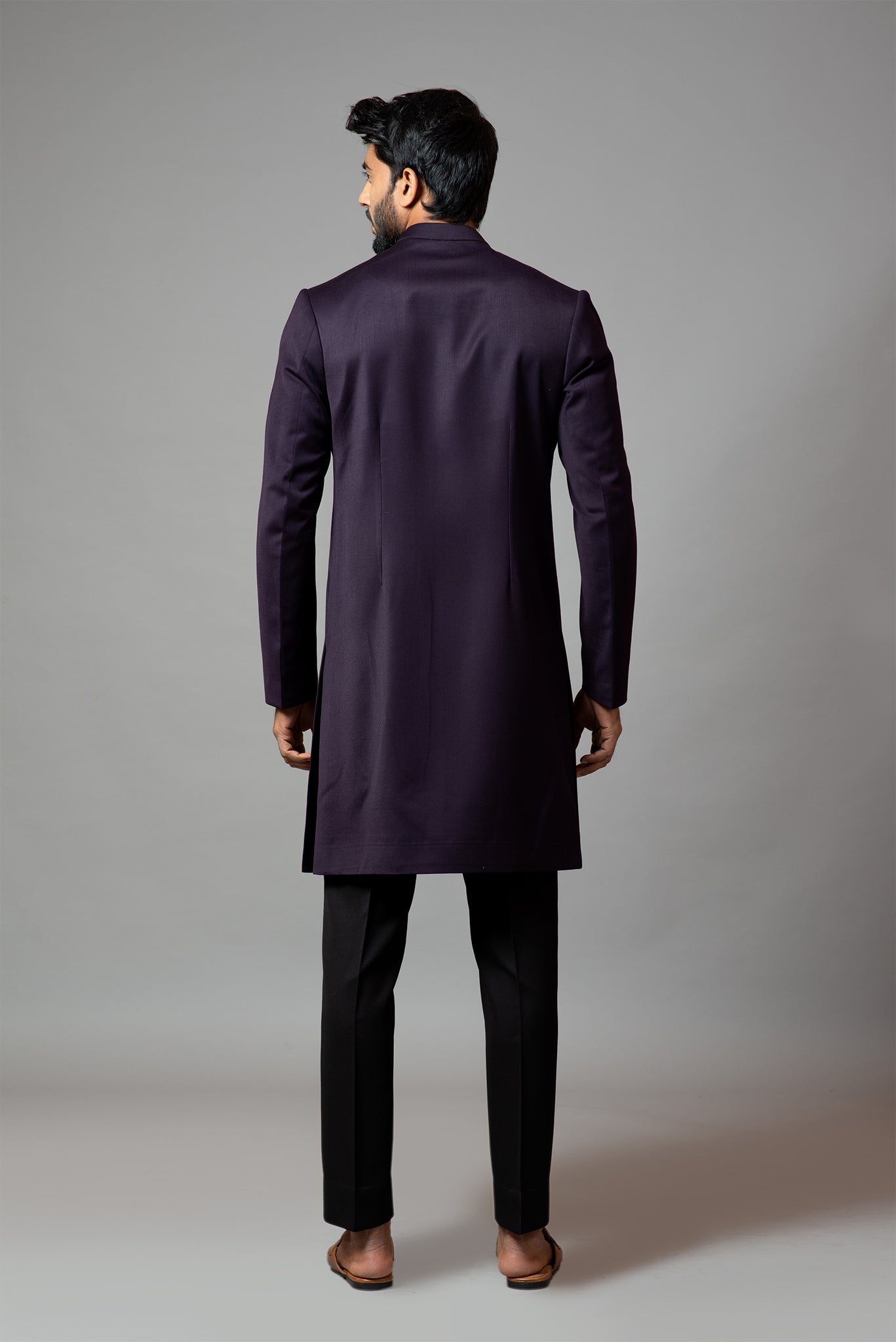 Achkan with Velvet Detailing and Rose Embroidery Set
