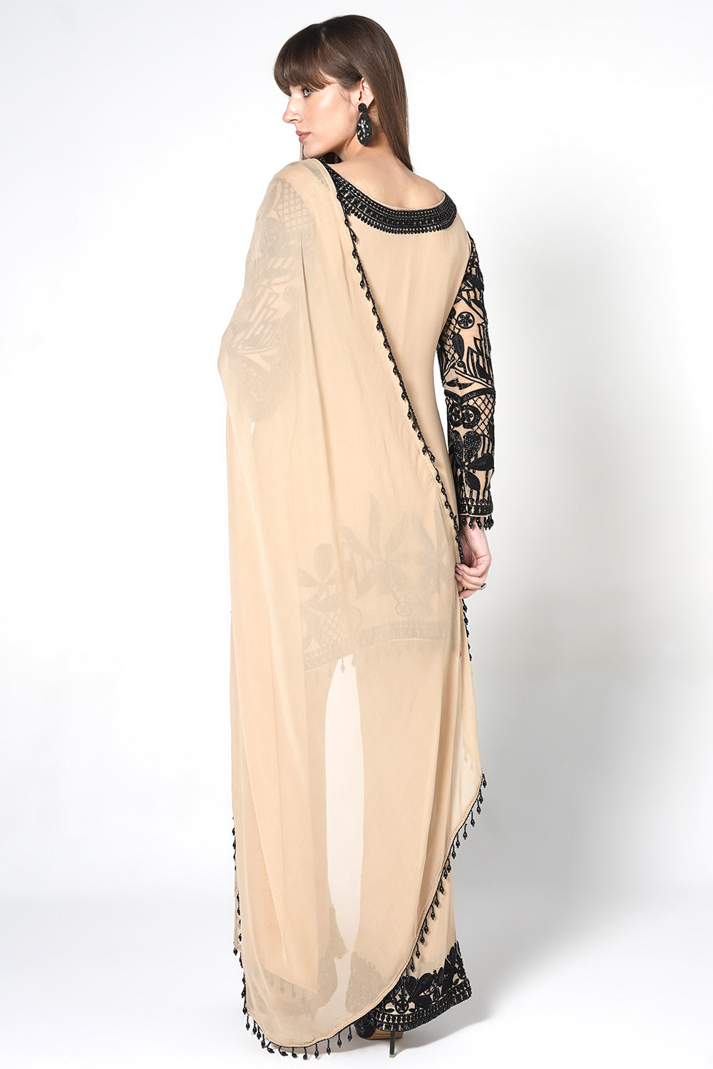 Ornate Floral Cream Kurta Set - Elegant Georgette Evening Wear