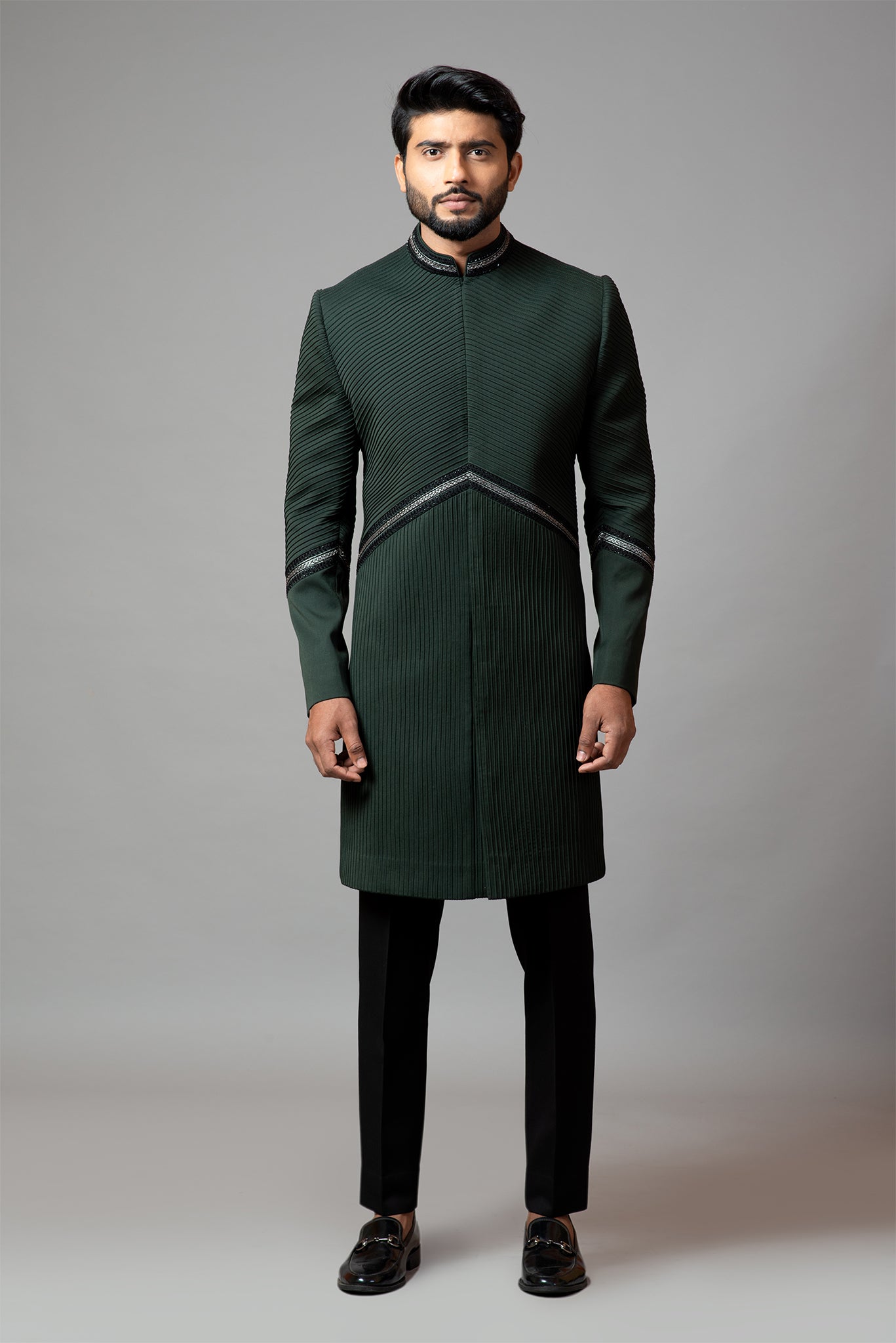 Achkan with Pintucks with Slight Embroidery Set