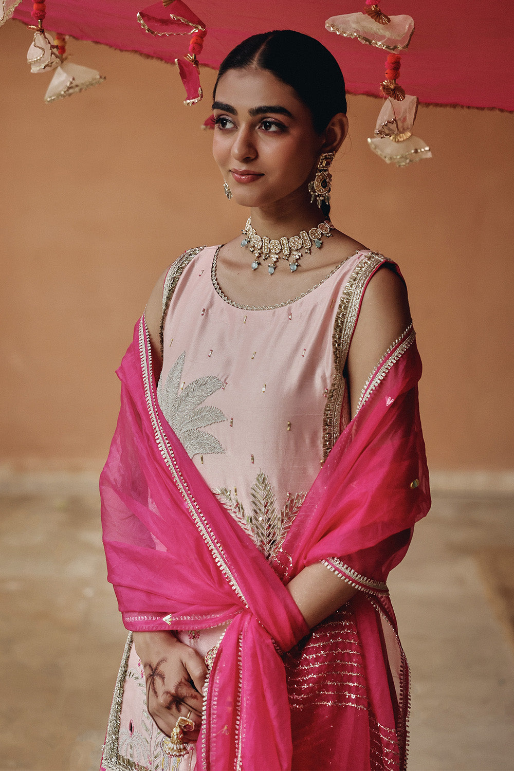 Peach Gulzaar Bali Silk Sharara Set with Structured Organza Dupatta