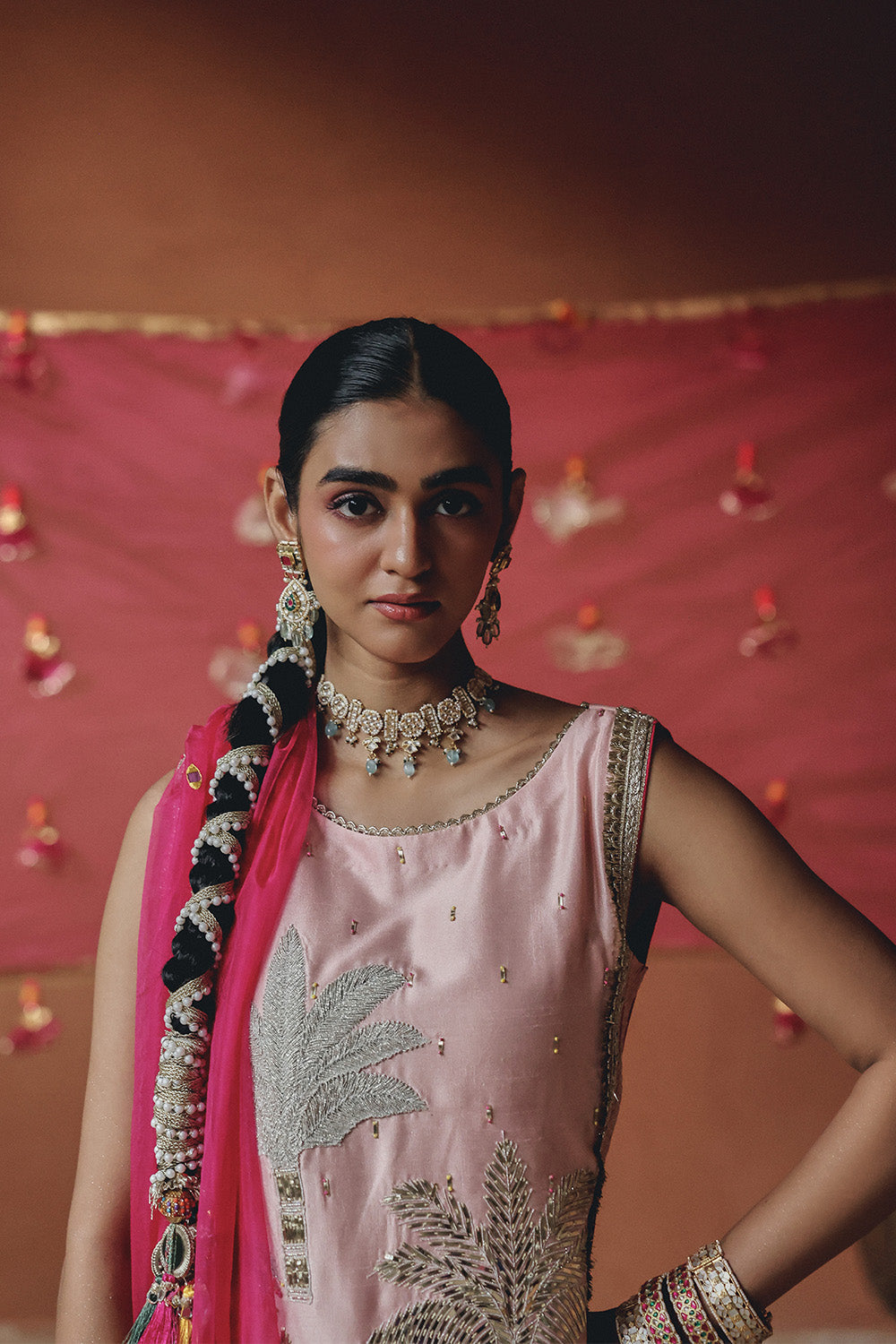 Peach Gulzaar Bali Silk Sharara Set with Structured Organza Dupatta