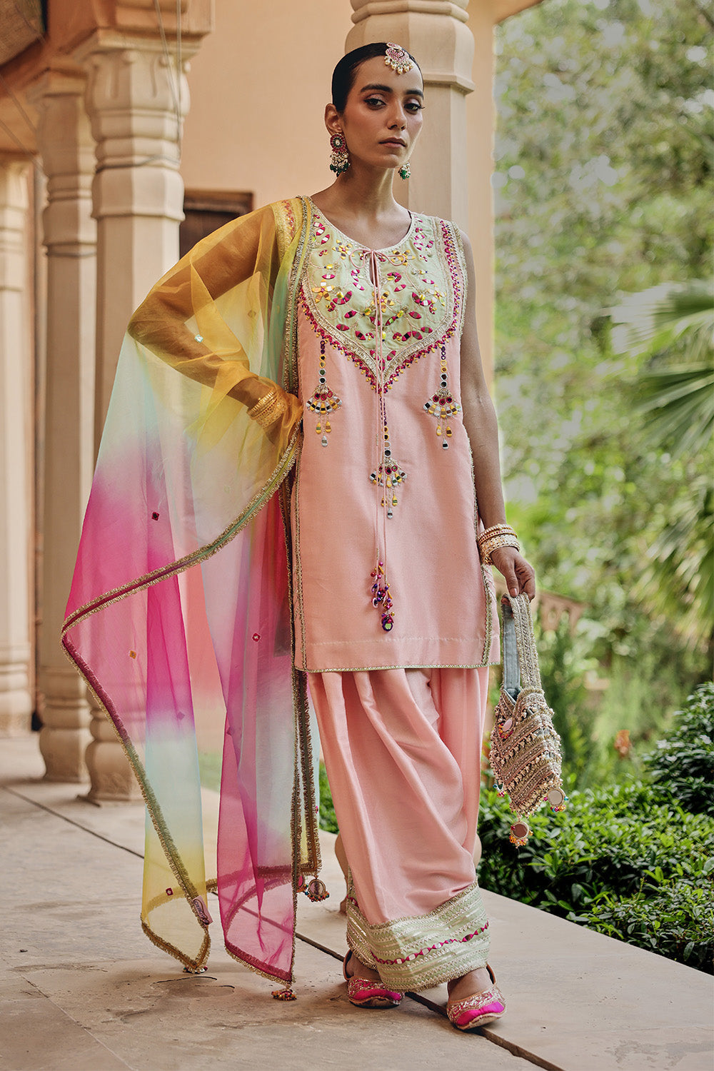 Peach Sunehri Shaam Silk Blend Salwar Suit for Festive Mehendi