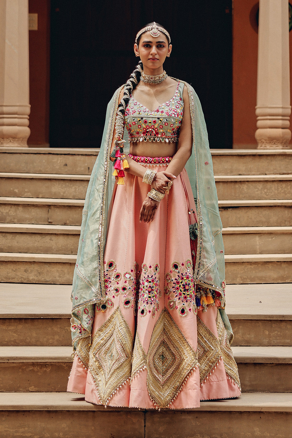 Peach Tara Sitara Silk Blend Lehenga for Summer Weddings