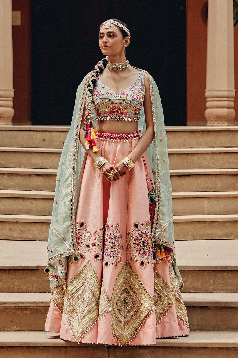 Peach Tara Sitara Silk Blend Lehenga for Summer Weddings