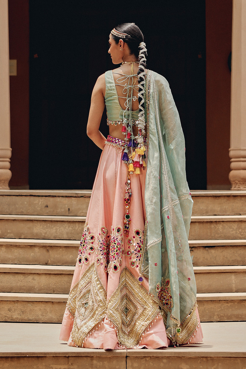Peach Tara Sitara Silk Blend Lehenga for Summer Weddings