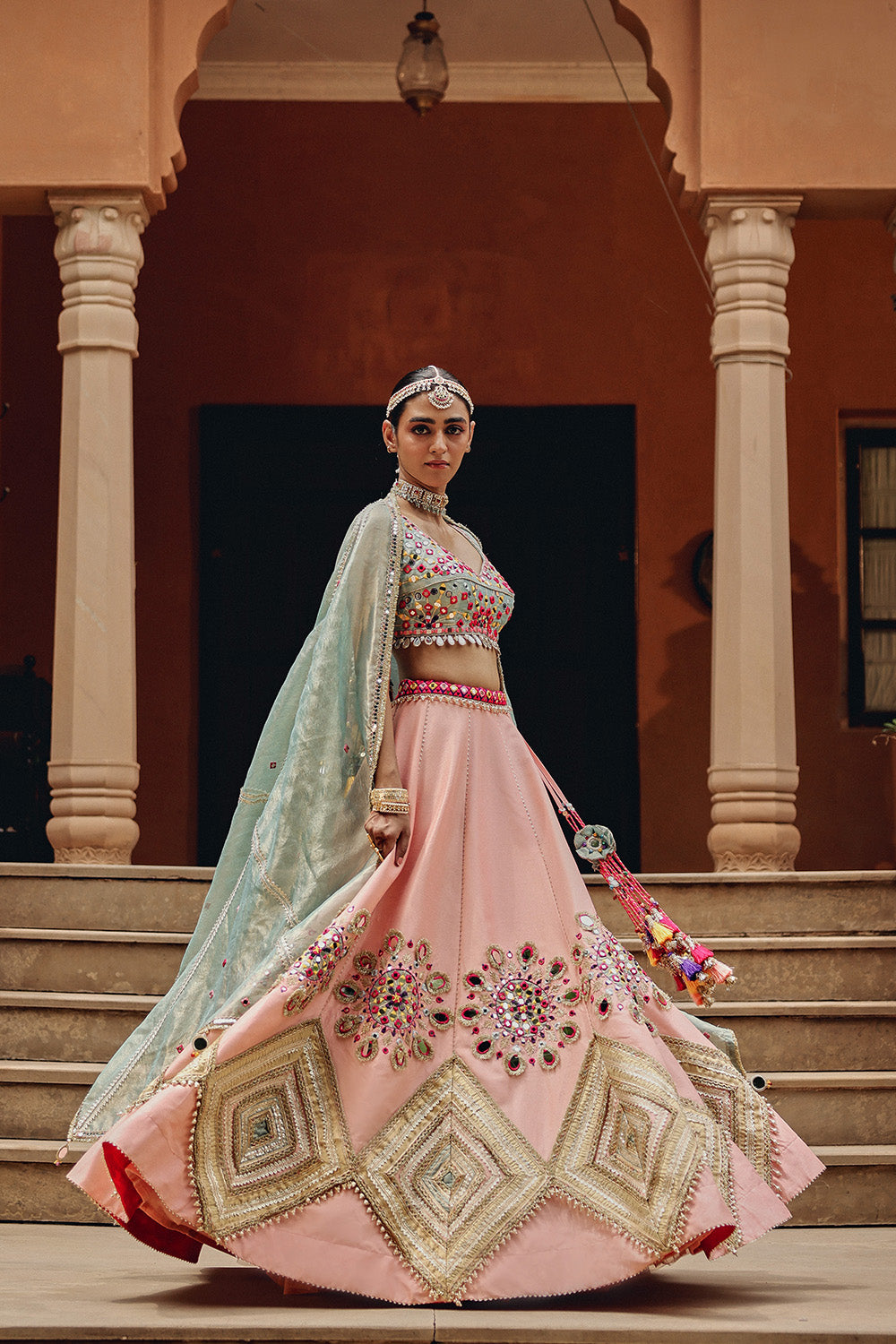 Peach Tara Sitara Silk Blend Lehenga for Summer Weddings