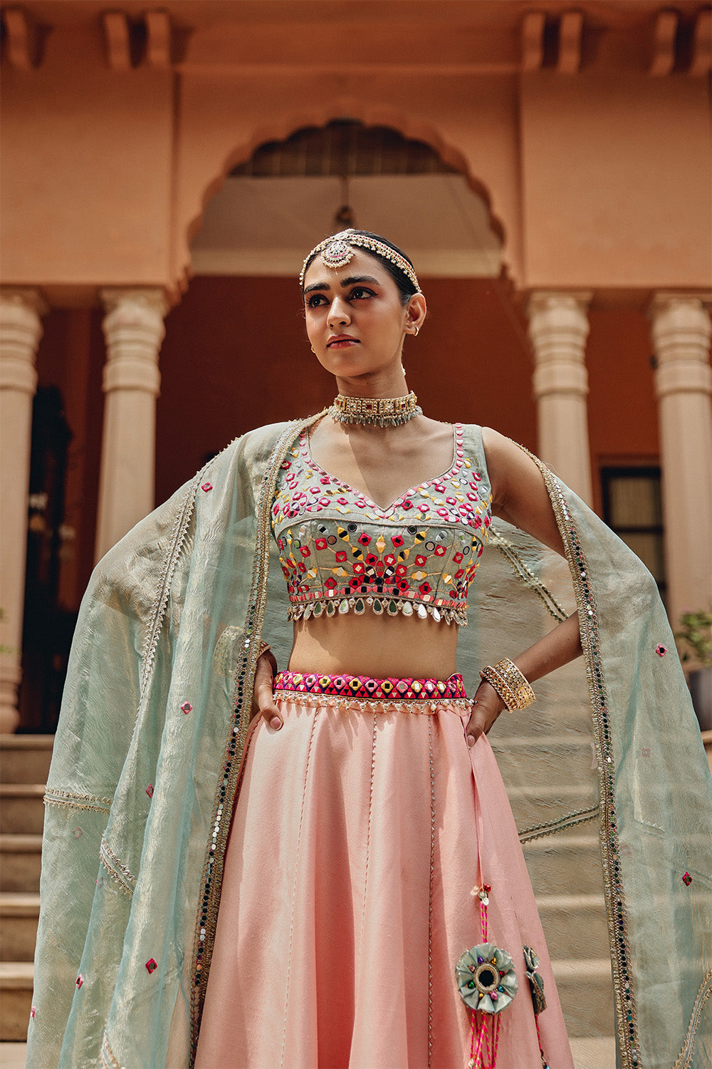 Peach Tara Sitara Silk Blend Lehenga for Summer Weddings
