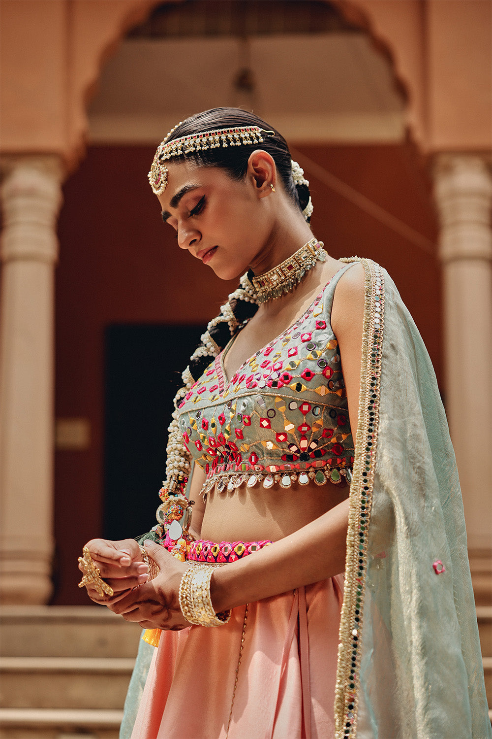 Peach Tara Sitara Silk Blend Lehenga for Summer Weddings