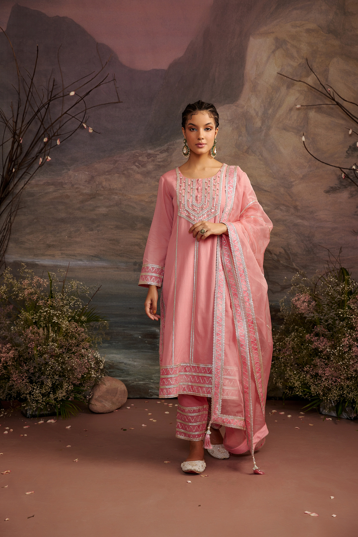 Gota Embellished Cotton Silk Kurta Set - Rose Pink Luxury Ethnic Wear