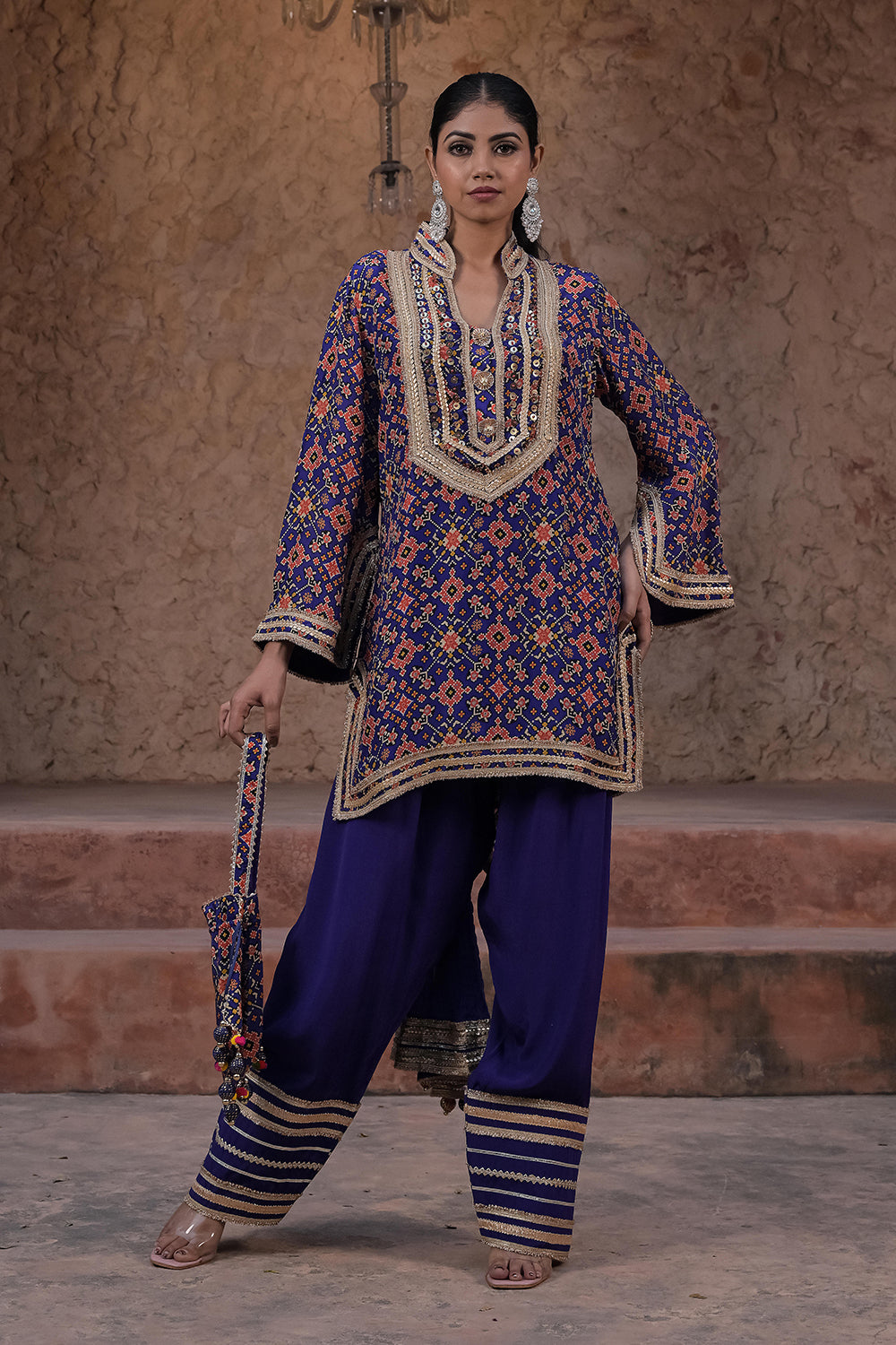 Purple Viscose Crepe Embroidered Kurti Salwar Set for Festive Wear