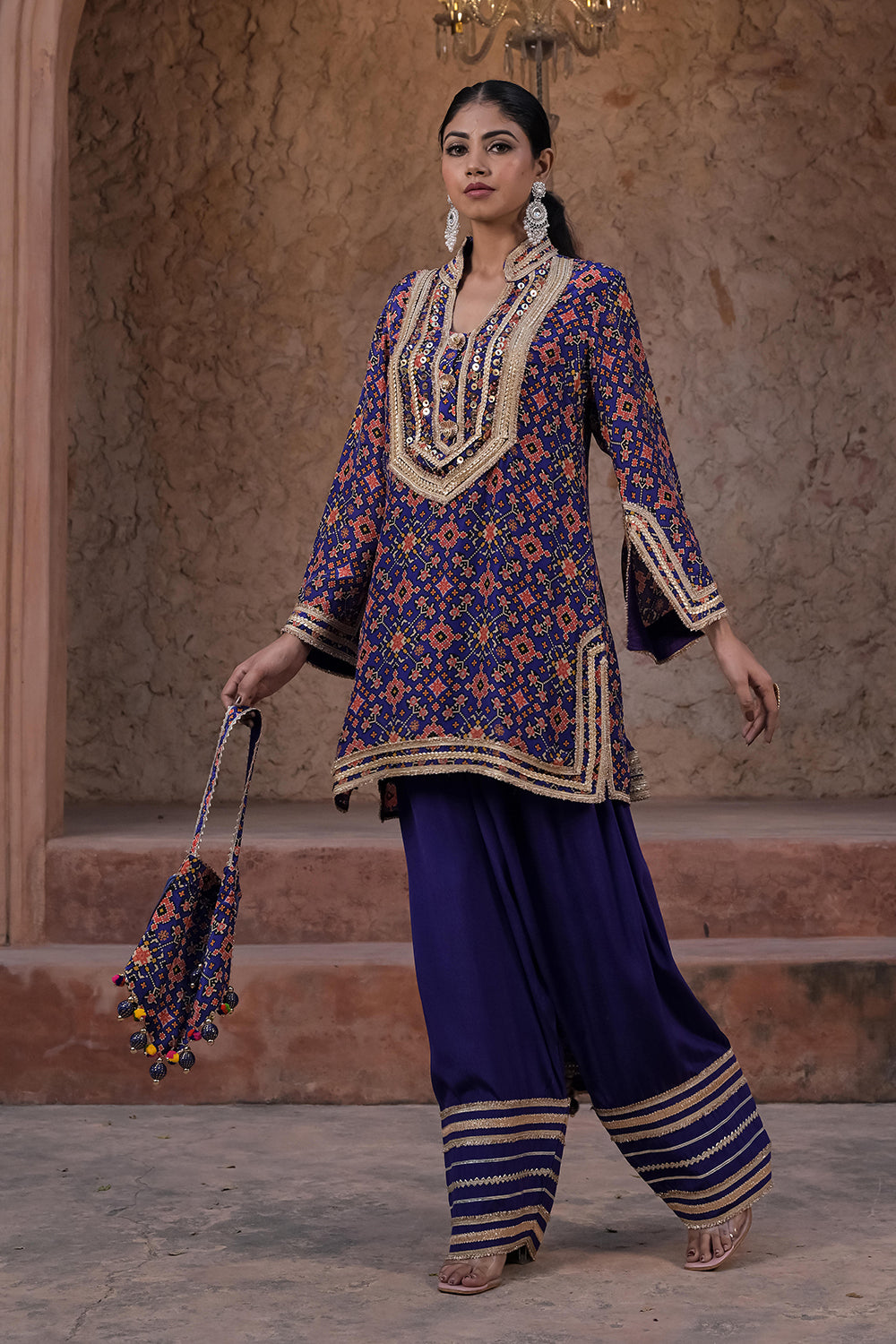 Purple Viscose Crepe Embroidered Kurti Salwar Set for Festive Wear