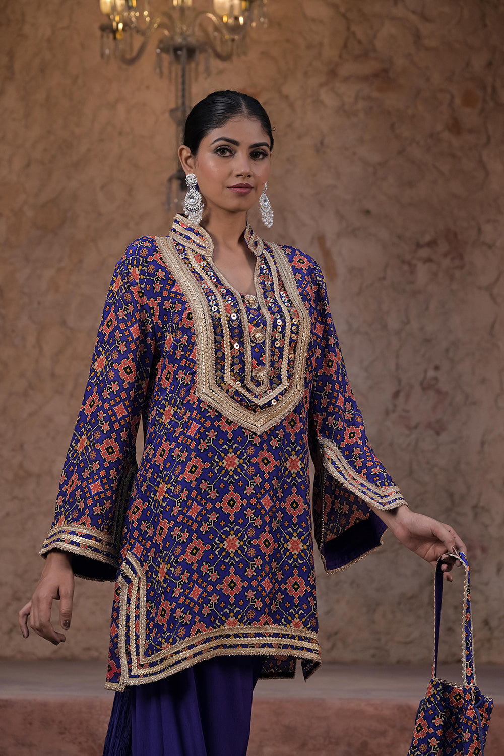 Purple Viscose Crepe Embroidered Kurti Salwar Set for Festive Wear