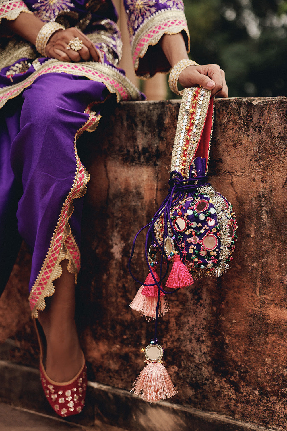 Purple Mehfil Dhoti Set with Golden Threadwork & Organza Dupatta