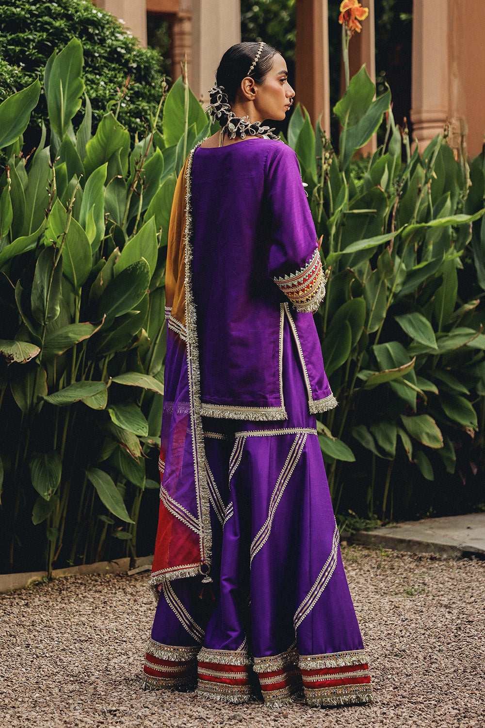 Elegant Purple Phulkari Phool Sharara Set in Silk Blend